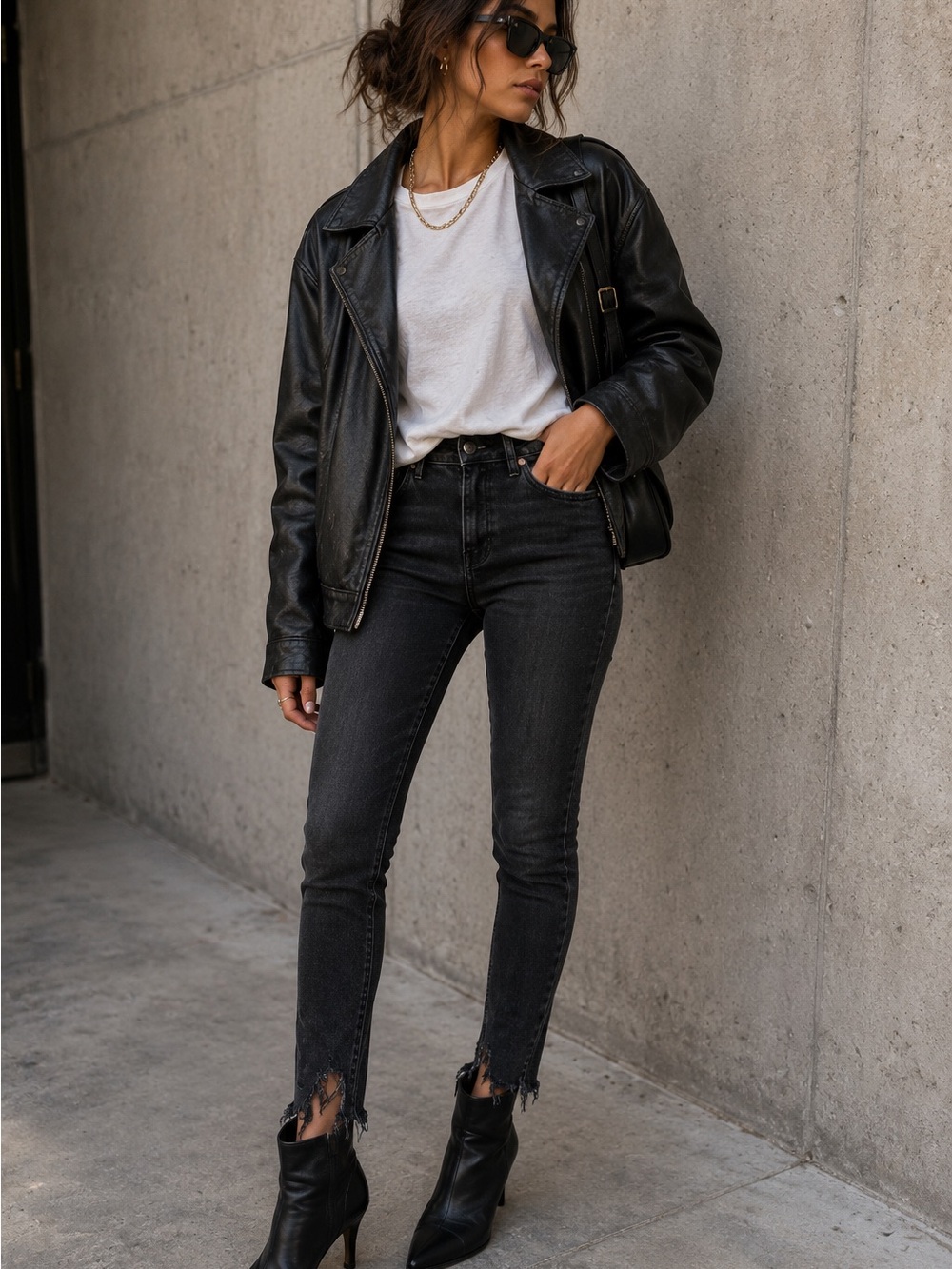 AGOLDE Sophie Skinny Jeans Black Distressed Raw Hem Stretch Denim
